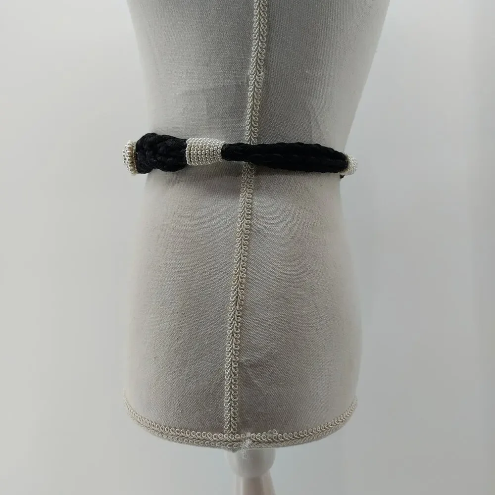 Vtg Womens Rope Pearl Cinch 80s Glam Belt Coquette XS